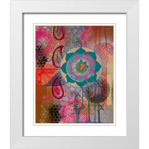 Lotus Flower Paisley 1 White Modern Wood Framed Art Print with Double Matting by Evans-Sills, Faith