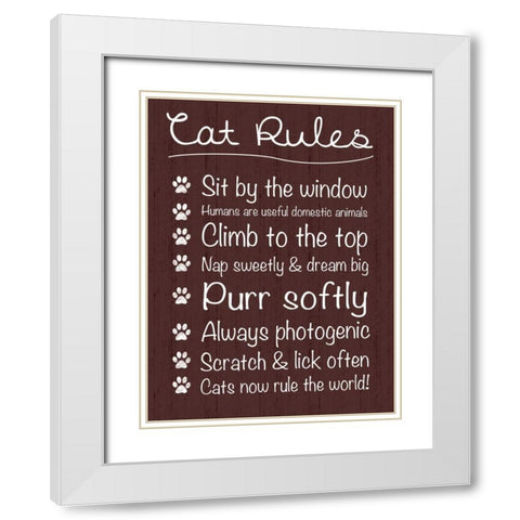 Cat Rules White Modern Wood Framed Art Print with Double Matting by Gibbons, Lauren