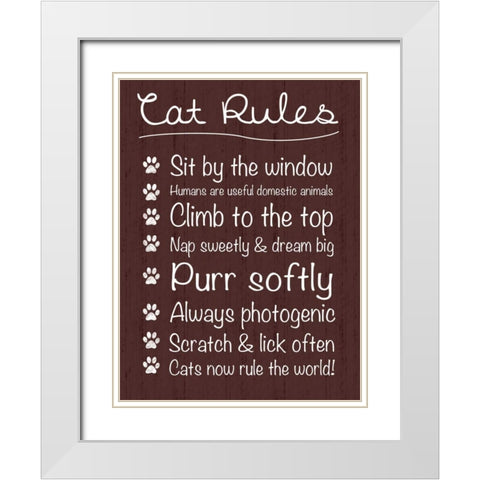 Cat Rules White Modern Wood Framed Art Print with Double Matting by Gibbons, Lauren