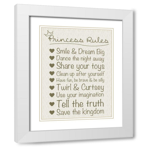 Princess Rules Cream White Modern Wood Framed Art Print with Double Matting by Gibbons, Lauren