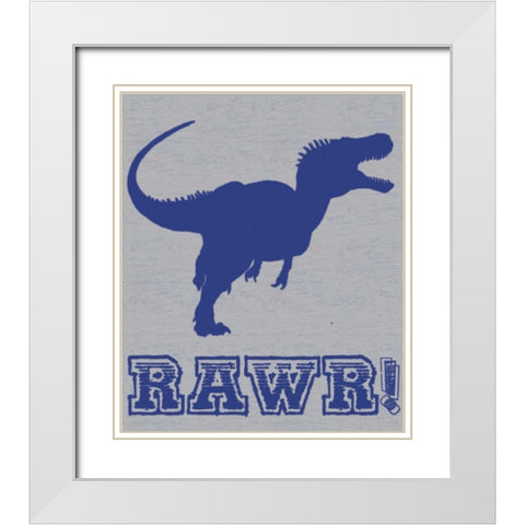 Dino Rawr White Modern Wood Framed Art Print with Double Matting by Gibbons, Lauren