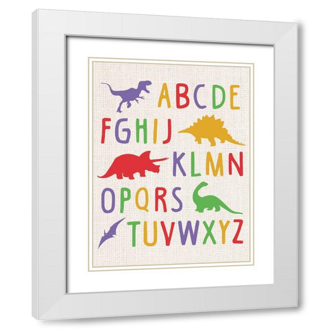 Dino Alphabet White Modern Wood Framed Art Print with Double Matting by Gibbons, Lauren
