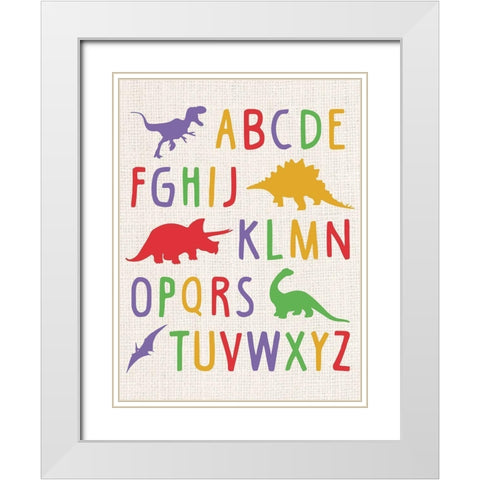 Dino Alphabet White Modern Wood Framed Art Print with Double Matting by Gibbons, Lauren