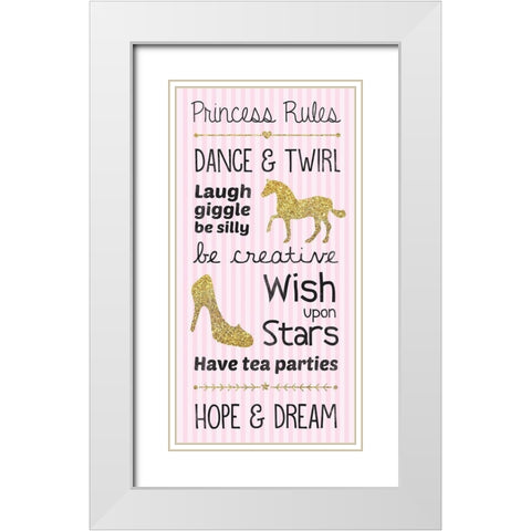 Princess Rules White Modern Wood Framed Art Print with Double Matting by Gibbons, Lauren