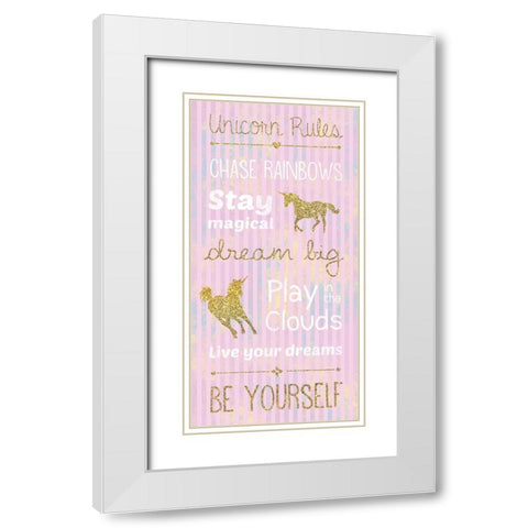 Unicorn Rules Pink White Modern Wood Framed Art Print with Double Matting by Gibbons, Lauren