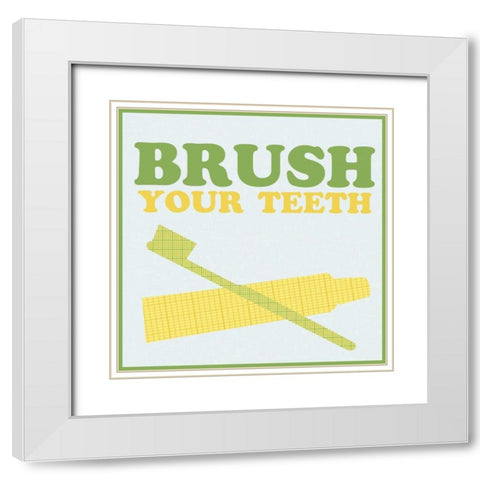 Brush Your Teeth White Modern Wood Framed Art Print with Double Matting by Gibbons, Lauren