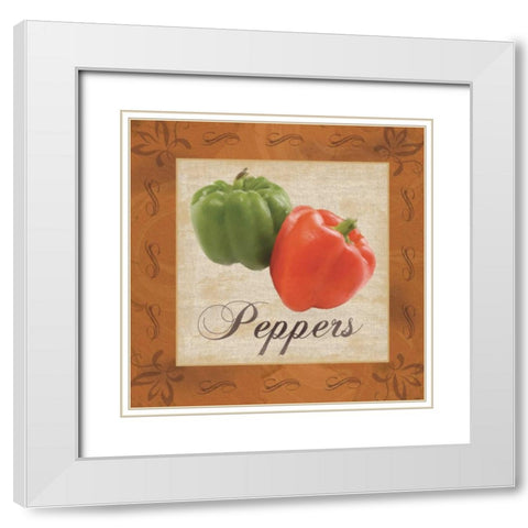 Peppers White Modern Wood Framed Art Print with Double Matting by Gibbons, Lauren