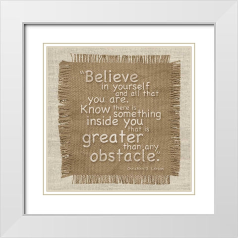 Burlap Believe White Modern Wood Framed Art Print with Double Matting by Gibbons, Lauren