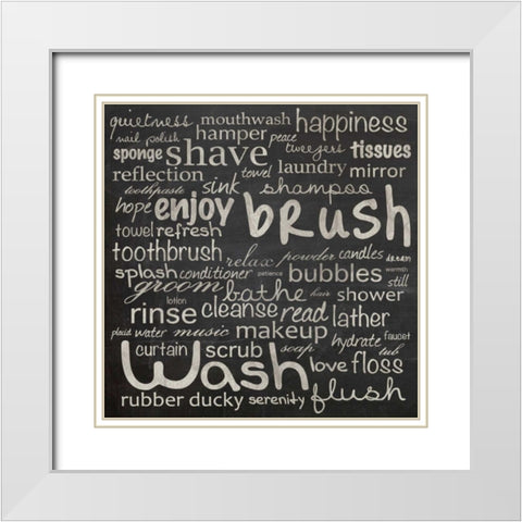 Bathroom Words White Modern Wood Framed Art Print with Double Matting by Gibbons, Lauren