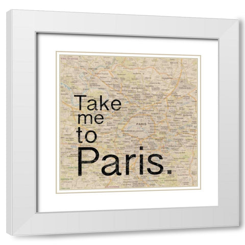 Map Paris White Modern Wood Framed Art Print with Double Matting by Gibbons, Lauren