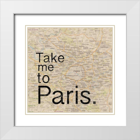 Map Paris White Modern Wood Framed Art Print with Double Matting by Gibbons, Lauren