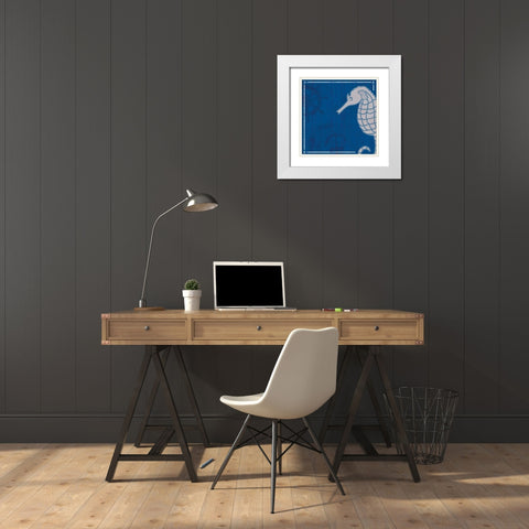 Blue Sea Horse White Modern Wood Framed Art Print with Double Matting by Gibbons, Lauren