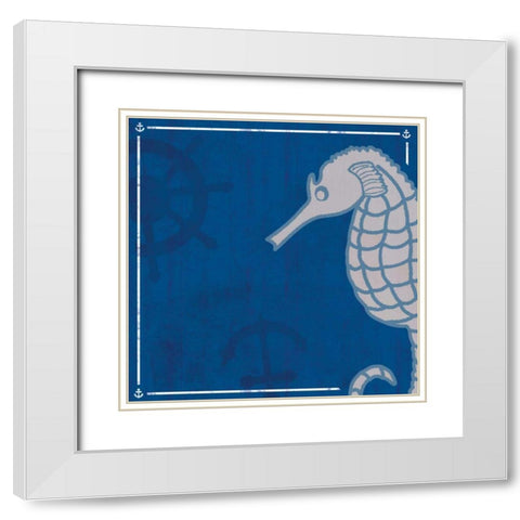 Blue Sea Horse White Modern Wood Framed Art Print with Double Matting by Gibbons, Lauren