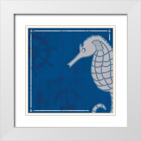 Blue Sea Horse White Modern Wood Framed Art Print with Double Matting by Gibbons, Lauren