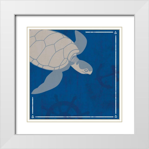 Blue Sea Turtle White Modern Wood Framed Art Print with Double Matting by Gibbons, Lauren