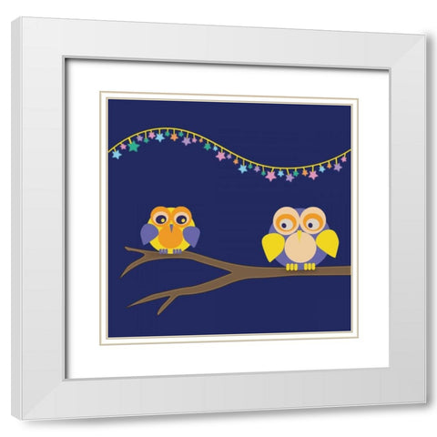Owls of Color 1 White Modern Wood Framed Art Print with Double Matting by Gibbons, Lauren
