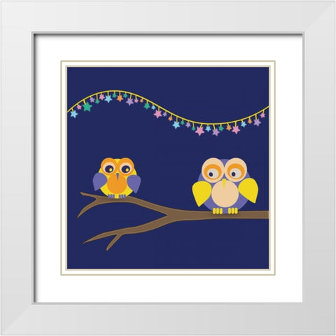 Owls of Color 1 White Modern Wood Framed Art Print with Double Matting by Gibbons, Lauren