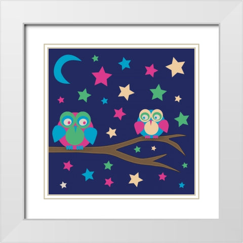 Owls of Color 4 White Modern Wood Framed Art Print with Double Matting by Gibbons, Lauren