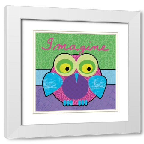 Highlighter Imagine Owl White Modern Wood Framed Art Print with Double Matting by Gibbons, Lauren