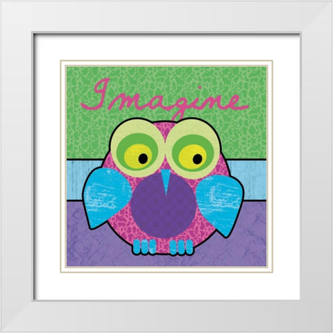 Highlighter Imagine Owl White Modern Wood Framed Art Print with Double Matting by Gibbons, Lauren