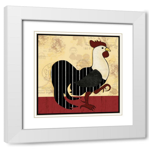 A Horizontal Rooster White Modern Wood Framed Art Print with Double Matting by Gibbons, Lauren