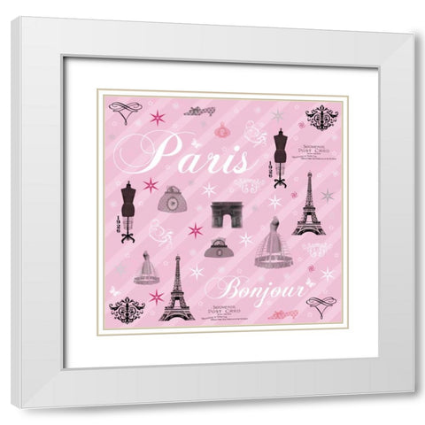 Paris Collage White Modern Wood Framed Art Print with Double Matting by Gibbons, Lauren