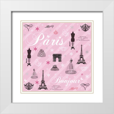 Paris Collage White Modern Wood Framed Art Print with Double Matting by Gibbons, Lauren