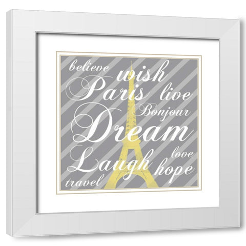 Paris 3 Gray Words White Modern Wood Framed Art Print with Double Matting by Gibbons, Lauren