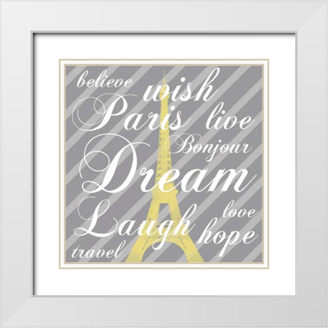 Paris 3 Gray Words White Modern Wood Framed Art Print with Double Matting by Gibbons, Lauren