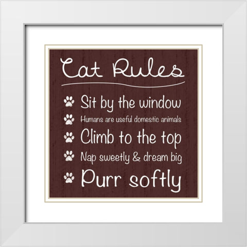 Cat Rules White Modern Wood Framed Art Print with Double Matting by Gibbons, Lauren