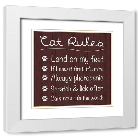 Cat Rules White Modern Wood Framed Art Print with Double Matting by Gibbons, Lauren
