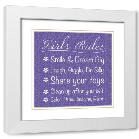 Girls Rules White Modern Wood Framed Art Print with Double Matting by Gibbons, Lauren