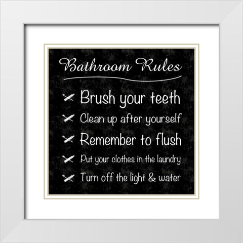 Bathroom Rules White Modern Wood Framed Art Print with Double Matting by Gibbons, Lauren