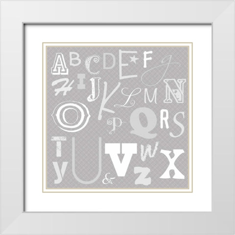 Kids Alphabet Gray White Modern Wood Framed Art Print with Double Matting by Gibbons, Lauren
