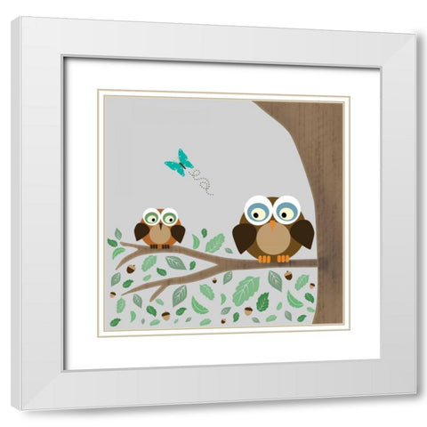 Owls White Modern Wood Framed Art Print with Double Matting by Gibbons, Lauren