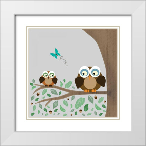 Owls White Modern Wood Framed Art Print with Double Matting by Gibbons, Lauren