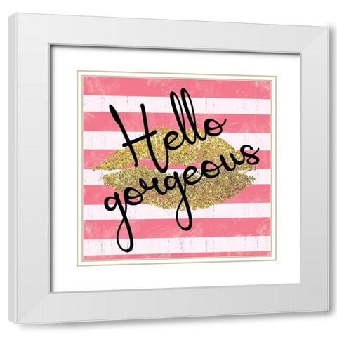 Paris Lips White Modern Wood Framed Art Print with Double Matting by Gibbons, Lauren