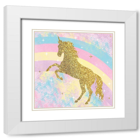 Unicorn Rainbow 1 White Modern Wood Framed Art Print with Double Matting by Gibbons, Lauren