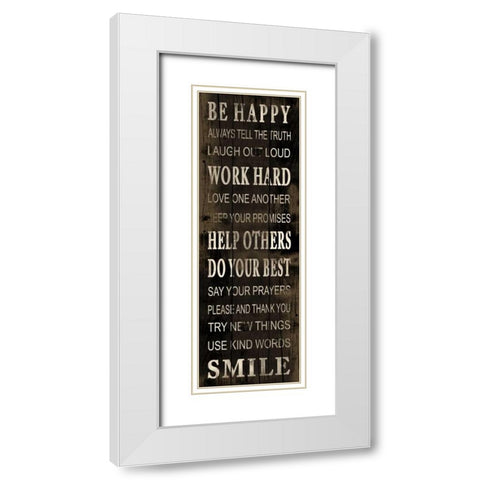 Be Happy White Modern Wood Framed Art Print with Double Matting by Grey, Jace