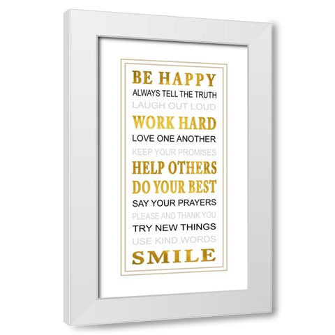 Be Happy White Modern Wood Framed Art Print with Double Matting by Grey, Jace
