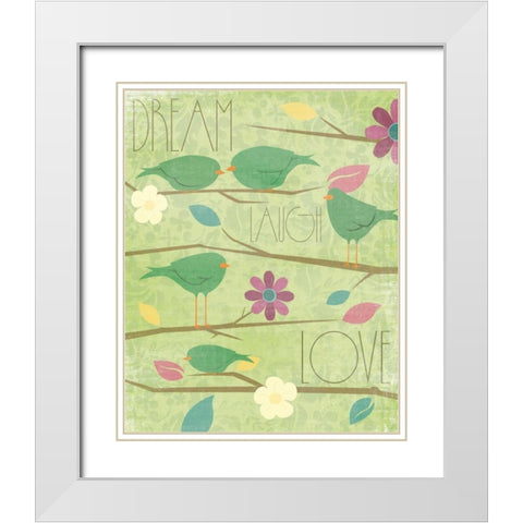 Green Birds I White Modern Wood Framed Art Print with Double Matting by Grey, Jace