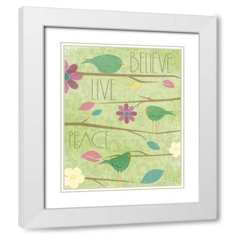 Green Birds II White Modern Wood Framed Art Print with Double Matting by Grey, Jace