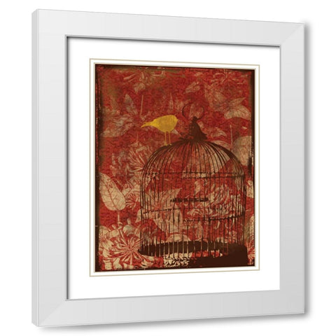 Birdcage on Red 1 White Modern Wood Framed Art Print with Double Matting by Grey, Jace
