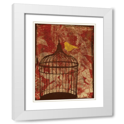 Birdcage on Red 2 White Modern Wood Framed Art Print with Double Matting by Grey, Jace