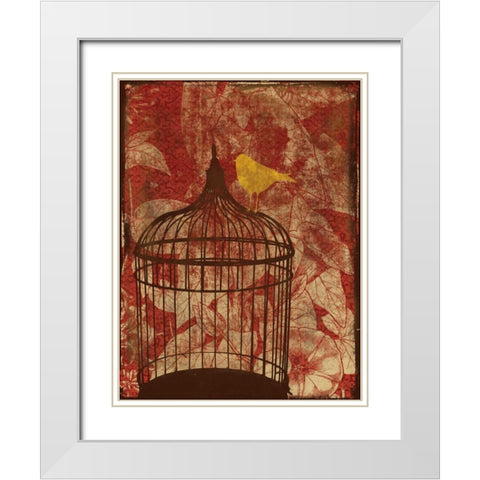 Birdcage on Red 2 White Modern Wood Framed Art Print with Double Matting by Grey, Jace