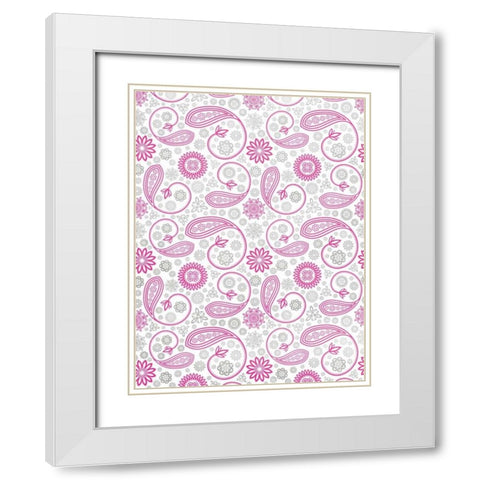 Paisley Pink and Grey White Modern Wood Framed Art Print with Double Matting by Grey, Jace
