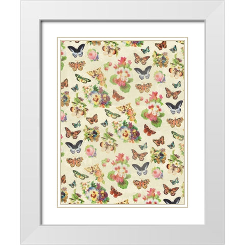 Butterflies and Flowers White Modern Wood Framed Art Print with Double Matting by Grey, Jace