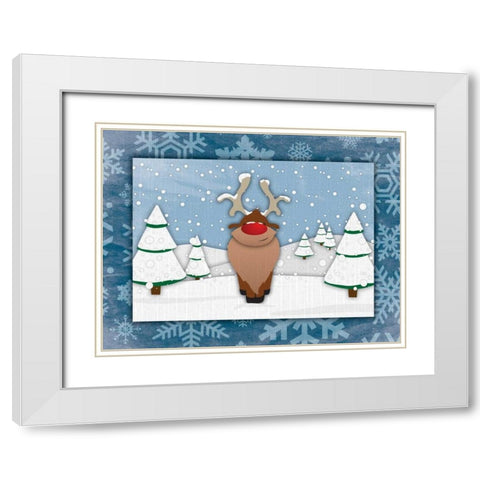 Reindeer White Modern Wood Framed Art Print with Double Matting by Grey, Jace