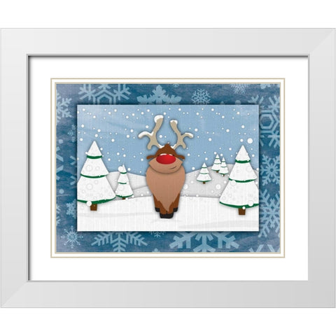 Reindeer White Modern Wood Framed Art Print with Double Matting by Grey, Jace