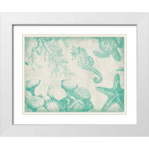 Sea Life in Teal 1 White Modern Wood Framed Art Print with Double Matting by Grey, Jace